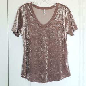 Z Supply Crushed Velvet Velour V-neck Short Sleeve Tee Mauve Pink M